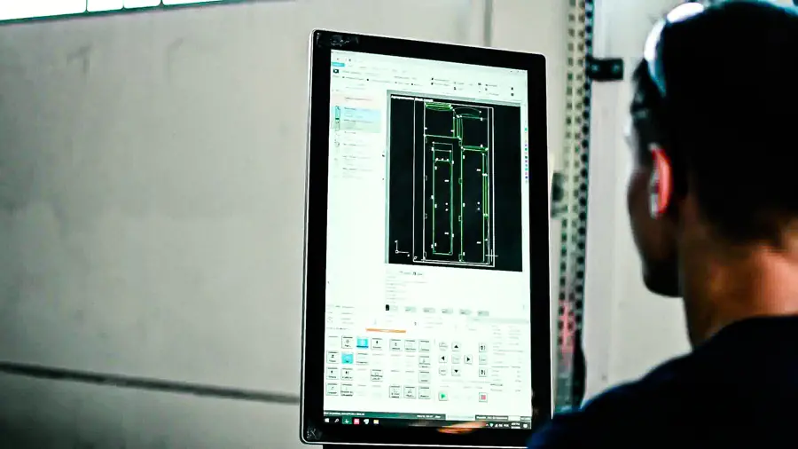 Desenho da peça na tela do computador antes do corte